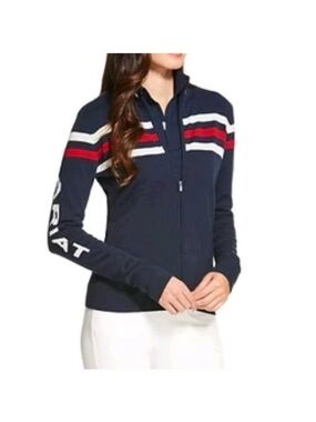 Ariat Navy Zip Front Bomber Jacket with Red & White Stripes